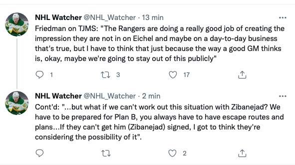 Jack Eichel bientôt un RANGERS? Mika Zibanejad bientôt un SABRES?