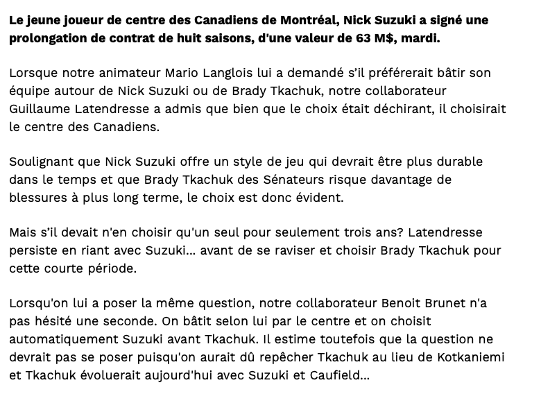 Nick Suzuki a mis des bâtons dans les roues de la 