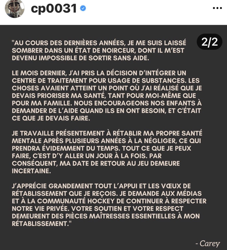 AYOYE...Carey Price avait des problèmes de consommation !!!