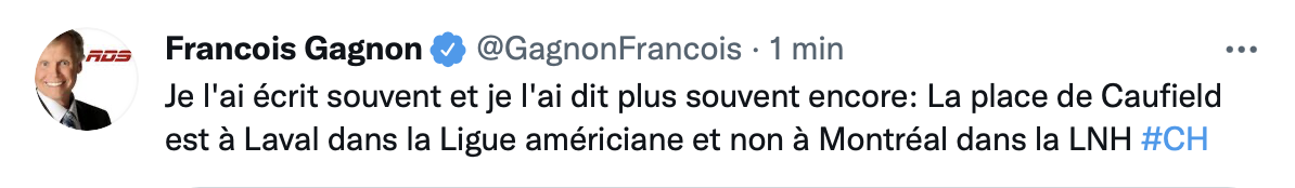 François Gagnon ne veut plus rien savoir de Cole Caufield...