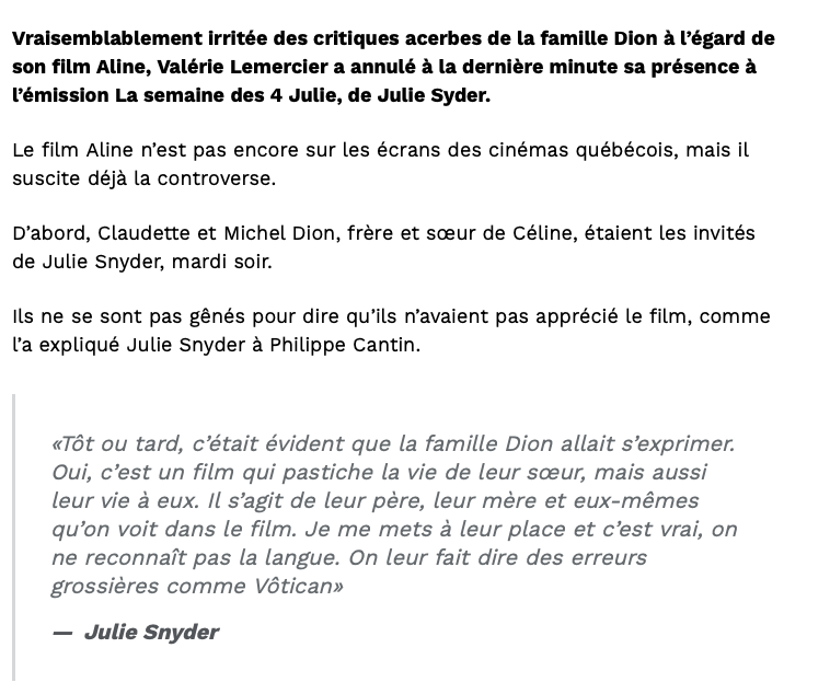 Geoff Molson fait comme celle qui a réalisé le film sur Céline Dion...