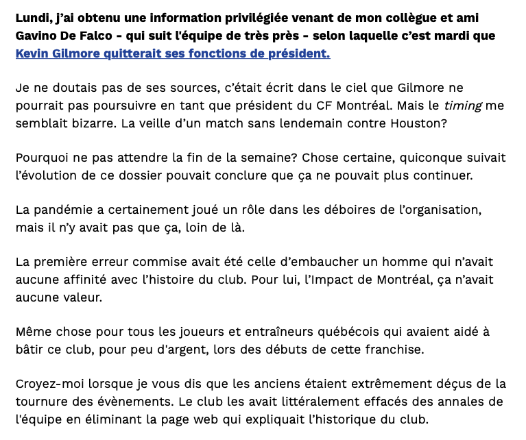 Kevin Gilmore OUT chez l'IMPACT...Ça va donner des idées à Geoff Molson...