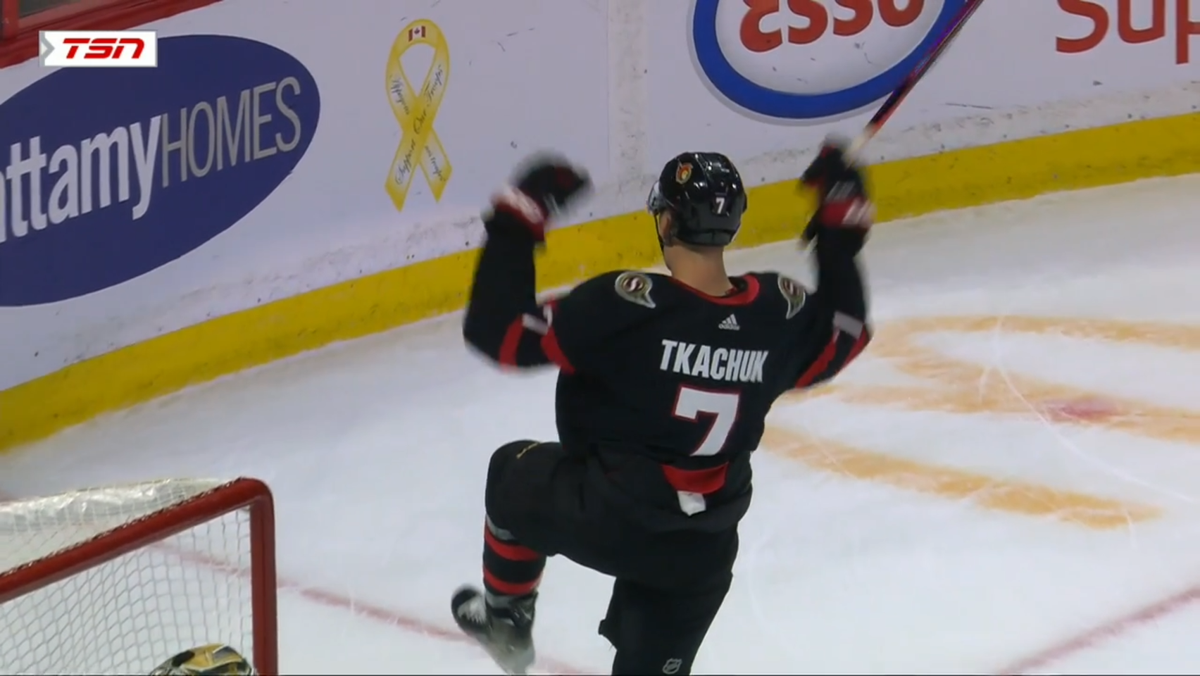 Le premier but de CAPITAINE Tkachuk!!!