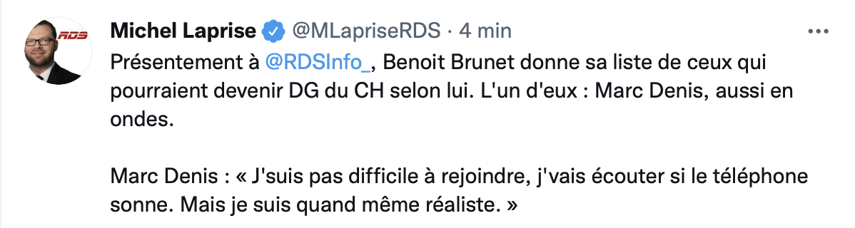 Marc Denis veut être le prochain DG du CH...