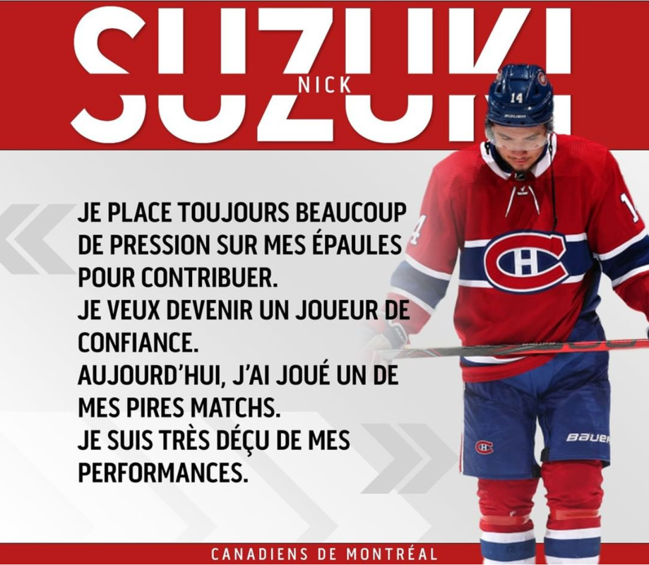 Nick Suzuki est très déçu de lui-même...