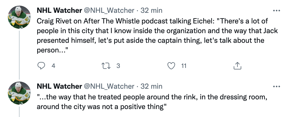 OUCH...Selon Craig Rivet, Jack Eichel est une M...