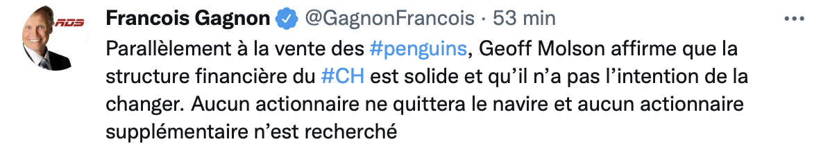 Geoff Molson met fin à la rumeur...