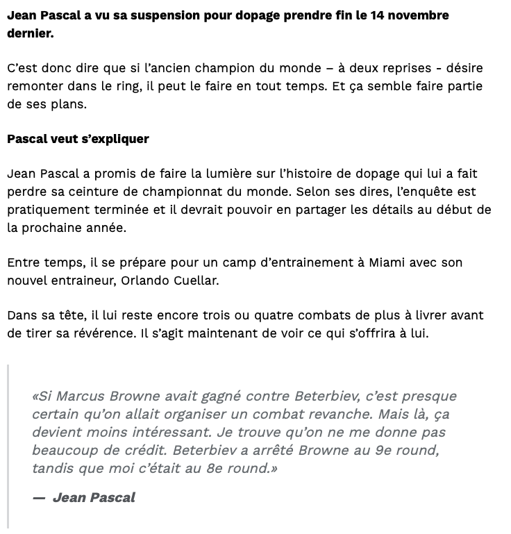 Jean Pascal n'a pas encore compris...Que le Québec n'aime pas TRICHEURS...