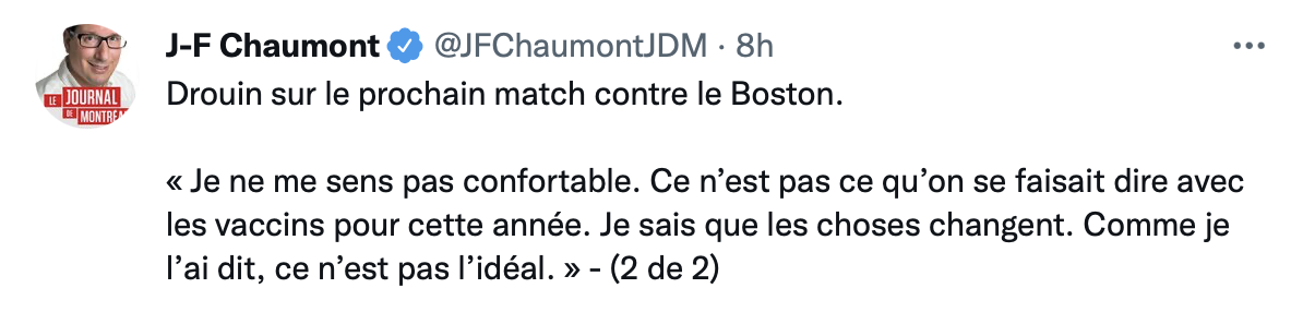 WOW...Jonathan Drouin a peur de jouer contre Boston...