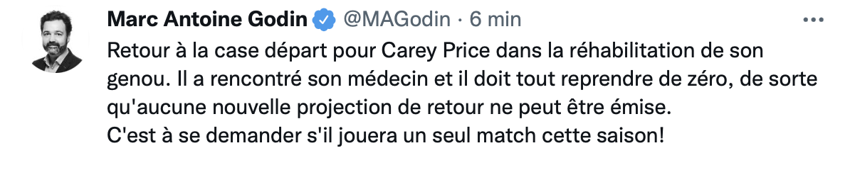 AYOYE...Carey Price ne jouera pas de la saison !!!