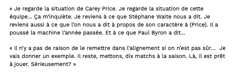 Carey Price va enfin parler aux médias...ce soir...