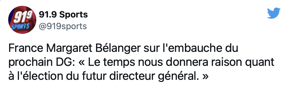 France Margaret Bélanger qui nous annonce...