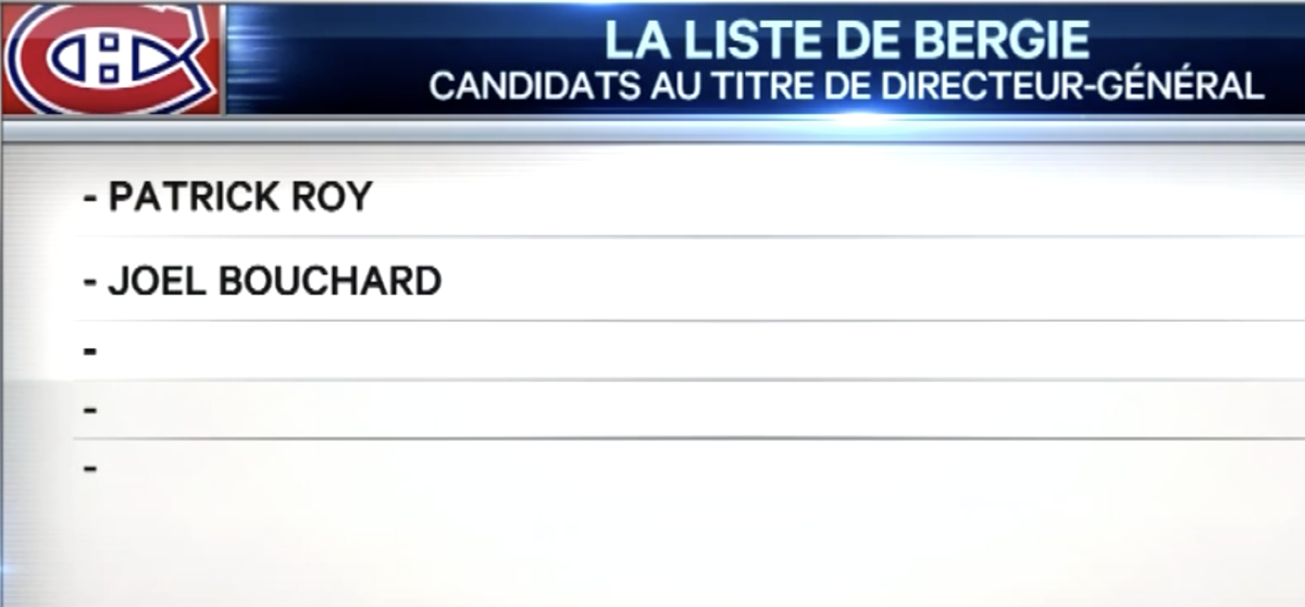 La liste de Michel Bergeron, pour le DG du Canadien...