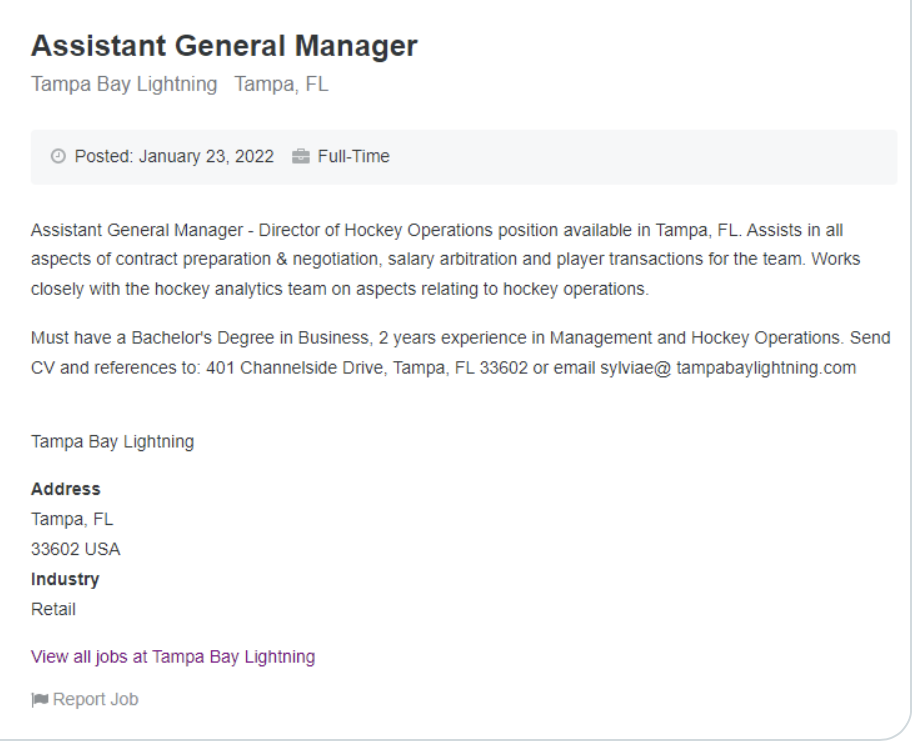 Le Lightning cherche un assistant DG...