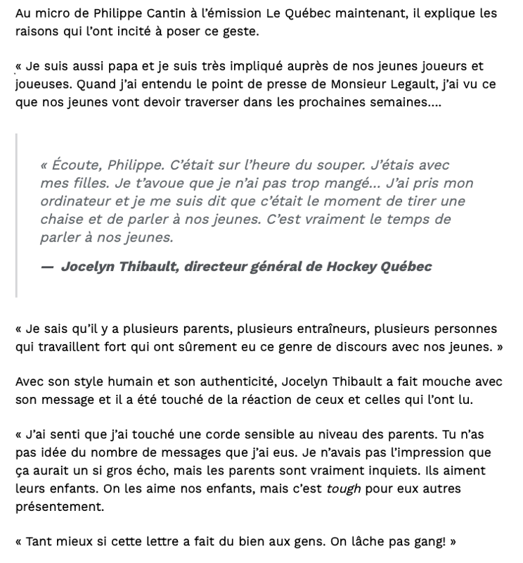 SNOBÉ par Jeff Gorton...Jocelyn Thibault écrit une lettre!!!!