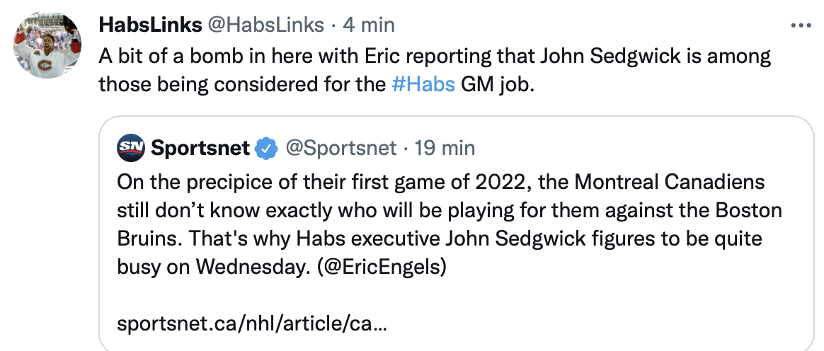 Sportsnet lâche une BOMBE!!!!! John Sedgwick DG?