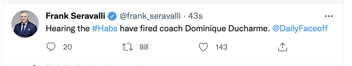 Frank Seravalli confirme le CONGÉDIEMENT de Dominique Ducharme!!!!!