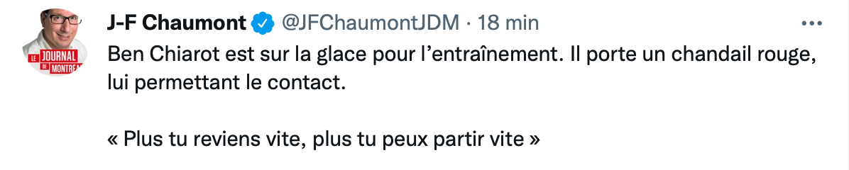 HAHA...Ben Chiarot a tellement hâte de partir...