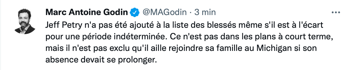 Le CH protège Jeff Petry, pour le retourner à sa famille ?