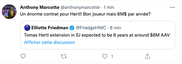 Le FEFAN du Rocket qui affirme que Tomas Hertl est SURPAYÉ à 8 ans et 8 M$ par année.