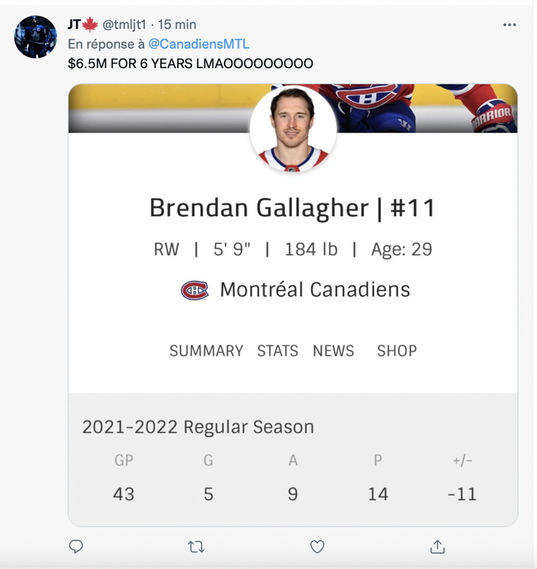 Les fans du CH s'ACHARNENT sur Brendan Gallagher...