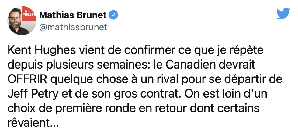 Pour réussir à échanger Jeff Petry, Kent Hughes...