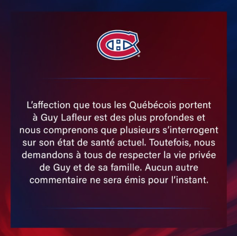 Rumeurs sur la vie et la santé de Guy Lafleur: le CH réagit...