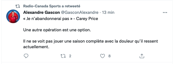 Une autre opération au GENOU pour Carey Price...