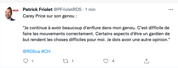 Une autre opération au GENOU pour Carey Price...