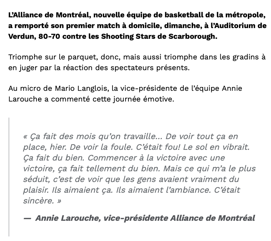 La NBA à Montréal...Le premier pas est FRANCHI...