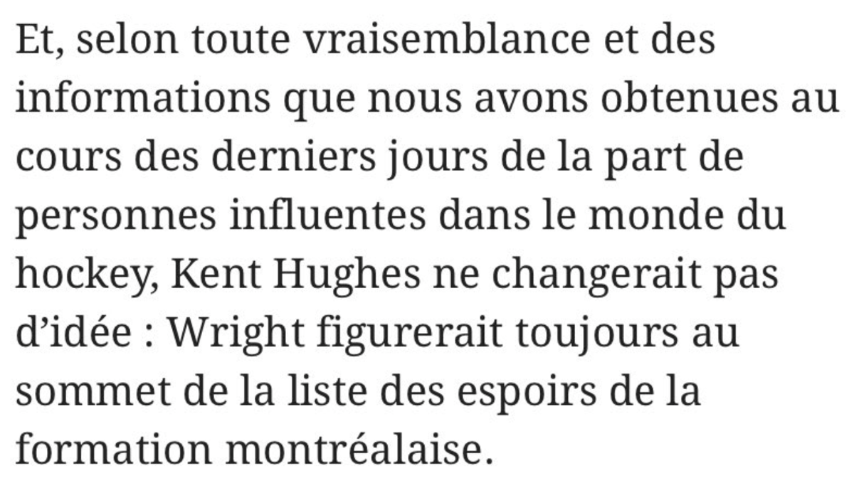 Le JOURNAL de Montréal a un SCOOP sur Shane Wright!!!!