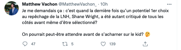 On peut arrêter de s'acharner sur Shane Wright?