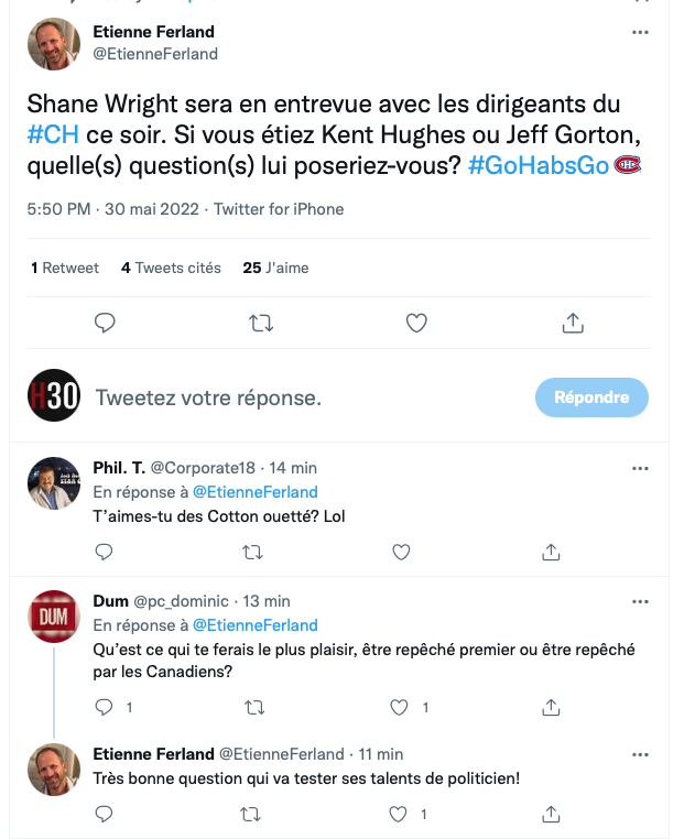 Quelles questions à Shane Wright lors du souper?