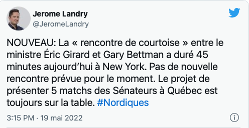 Retour des Nordiques: la rencontre a duré 45 minutes...