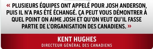 Josh Anderson TRANSIGÉ? Les paroles de Kent Hughes....