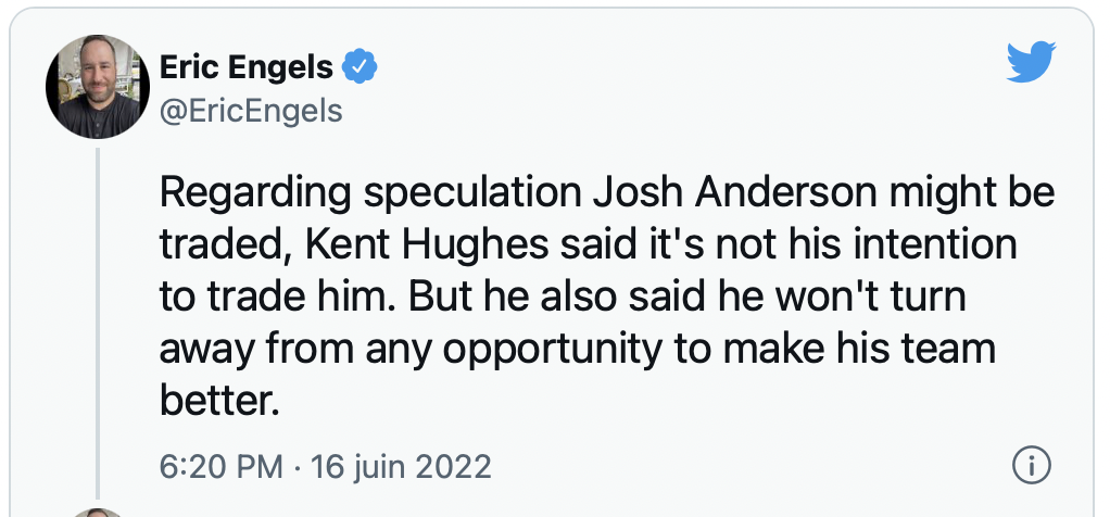 Kent Hughes annonce un OURAGAN à Montréal..AYOYE!!!