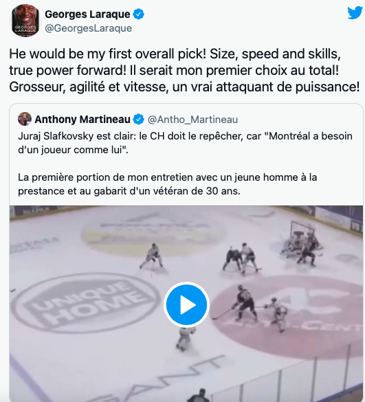 Le CH doit sélectionner Juraj Slafkovsky selon George Laraque...