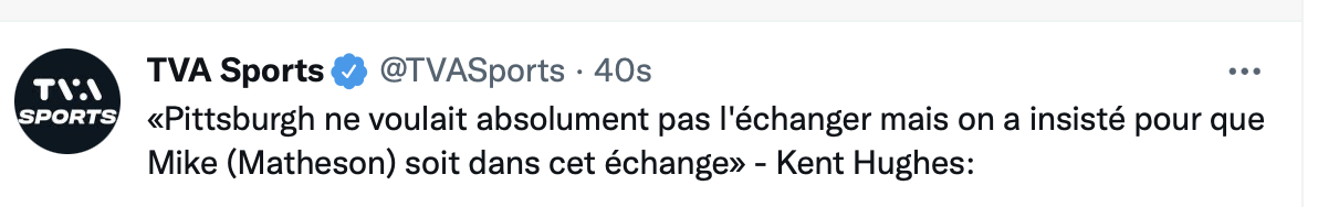 Kent Hughes a parlé à Kris Letang!! Matheson est un CHUMMÉ!!