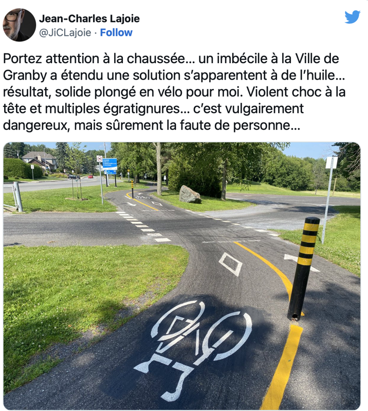 Pauvre Jean-Charles Lajoie.. Il se CASSE la YEULE en vélo....et...