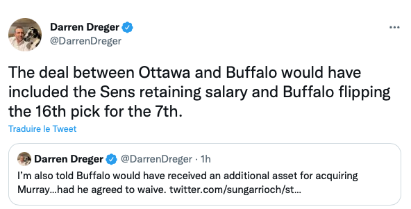 Pierre Dorion a envoyé Matt Murray et le 7e choix au total à Buffalo...il est RETARDÉ...