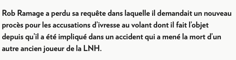 Rob Ramage compare la victime de son accident à la victime de Logan Mailloux..