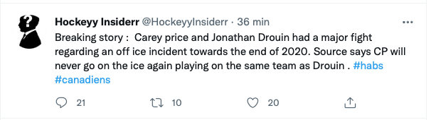 Carey Price s'est ENGUEULÉ avec Jonathan Drouin...RIDICULE...