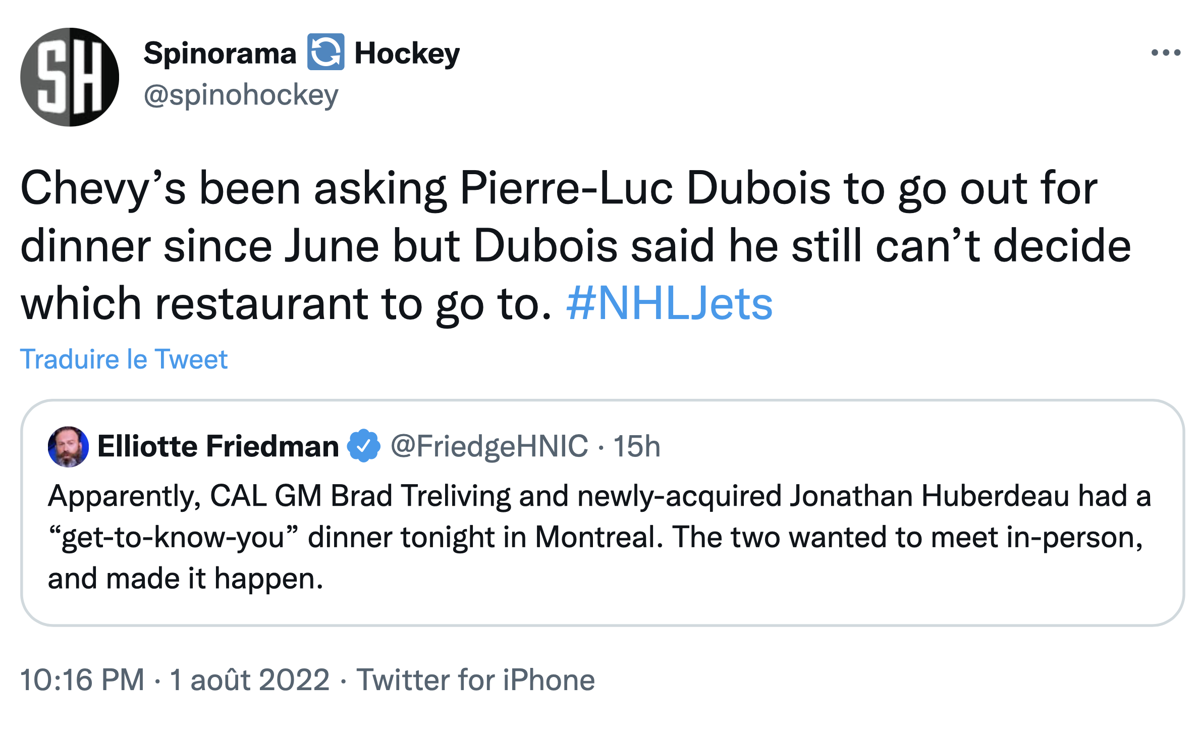 HAHA ... Cheveldayoff et Dubois se cherchent encore un resto