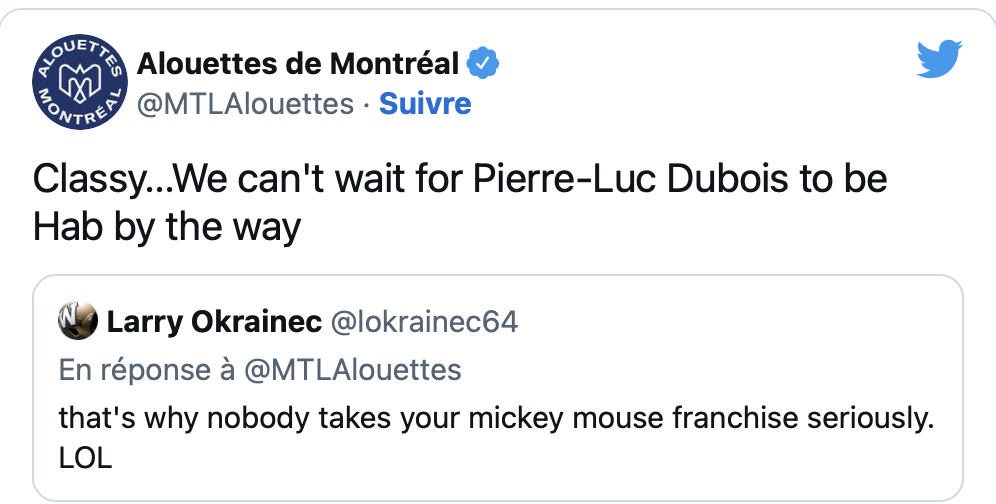 Pierre-Luc Dubois à Montréal: les Alouettes se mettent de la partie!!!!