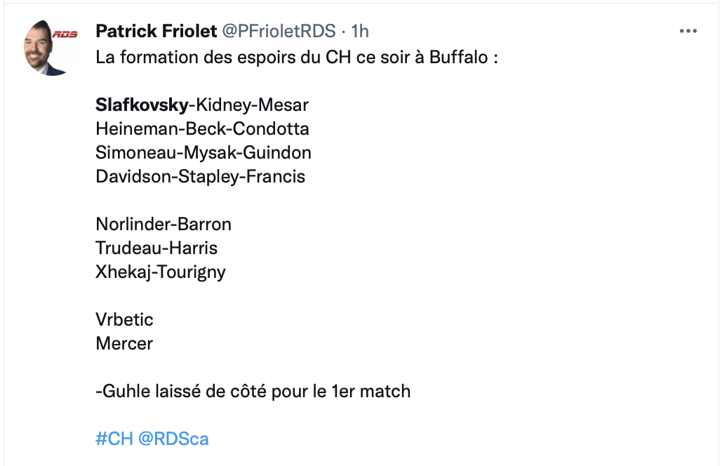 Guhle déjà laissé de côté ce soir à BUFFALO