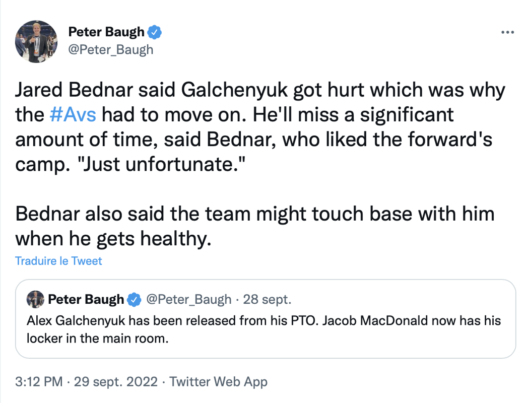 Jared Bednar a PITIÉ pour Alex Galchenyuk