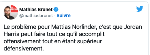 Jordan Harris est en train de mettre Mattias Norlinder dans sa petite poche arrière...