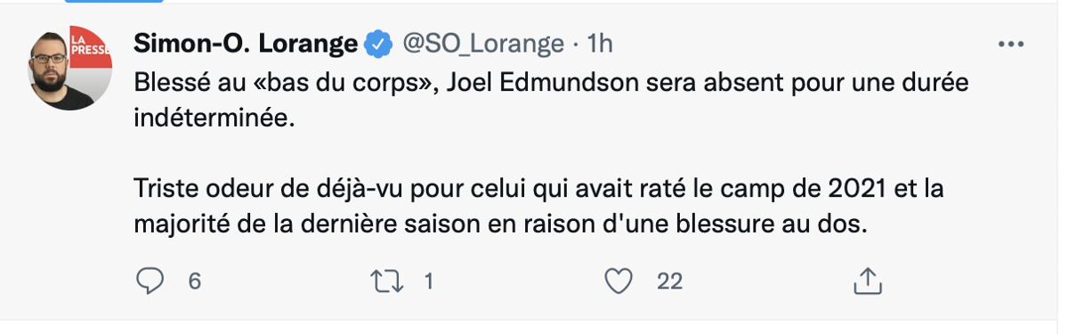 La carrière de Joel Edmundson en DANGER?