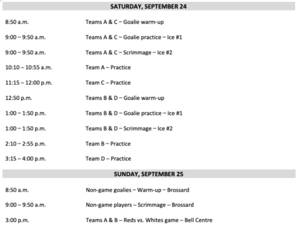 L'horaire des SCRIMMAGES du WEEK-END