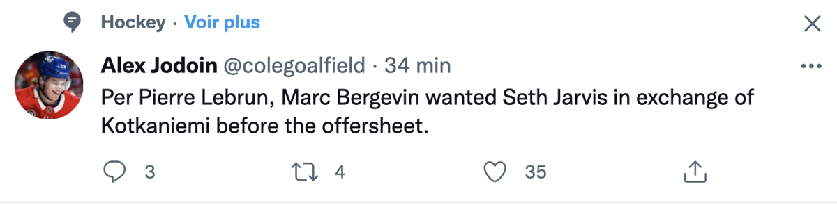 MARC BERGEVIN avait tenté d'échanger Kotkaniemi pour...